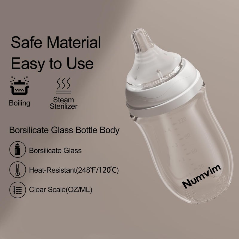 NUVIMI Natural Glass Baby Bottles Gentle & Extra Slow Flow, Newborn Breastfeeding Bottle with Anti Colic Nipple for 0 Months Babies, 3 Packs (Brown (3 Ounce), 1 Count (Pack of 3)) - Image 4